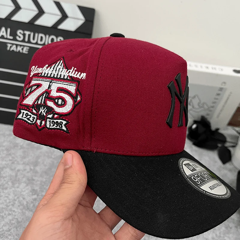 Burgundy New York Yankees Black Metal Badge Black Visor - Image 3